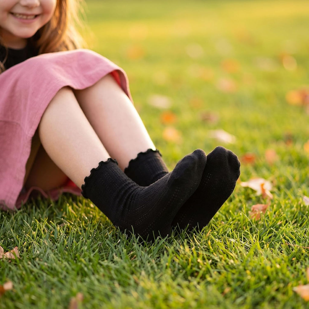 Ruffle Socks for Girls Toddler School Uniform Kids Cotton Cute Frilly Ankle Socks 6 Pairs