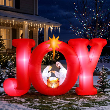 8.8FT Christmas Inflatable Nativity Scene, Joy Jesus Blow Up Yard Decoration with Built-in LEDs, Christmas