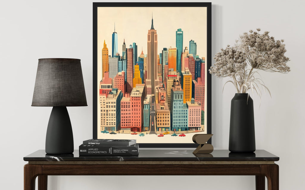 York Black Framed Wall Poster Print, Vintage Retro Landscape Scenery Painting Artwork Travel Prints Decor