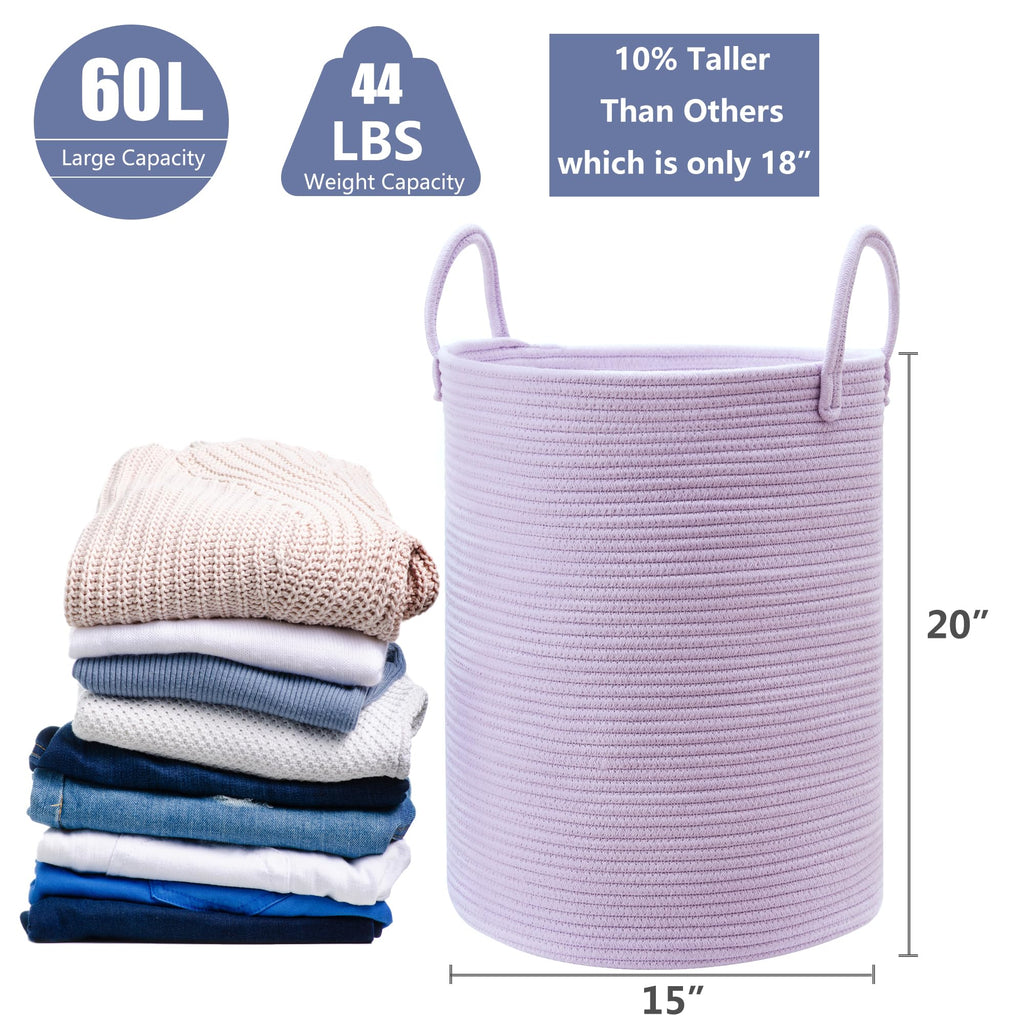 Purple Laundry Basket Hamper 60L Tall Lavender Hamper for Kids
