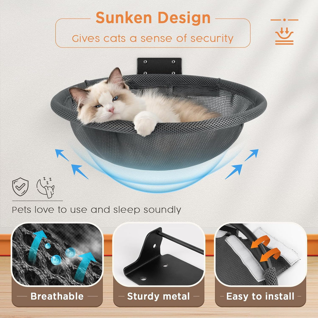 Cat Hammock Wall Mounted, Foldable & Stable Cat Beds- Breathable Cat Wall Shelves for Sleeping, Playing, Climbing