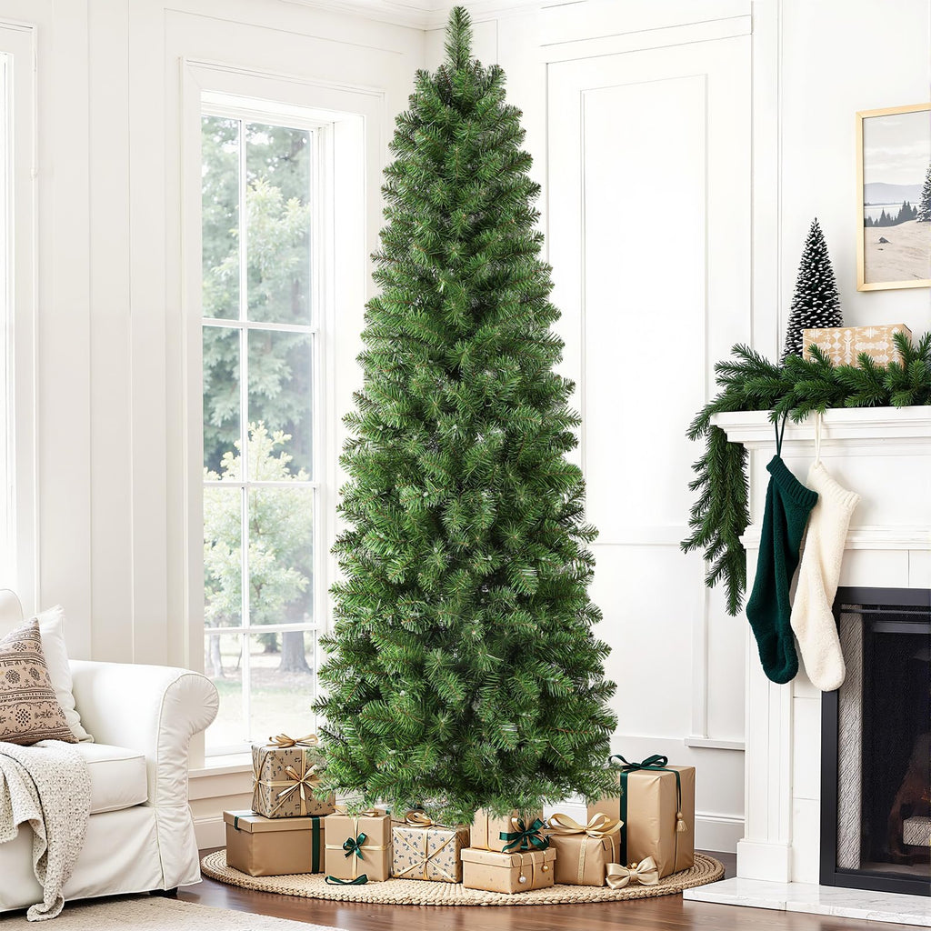 Prelit Artificial Pencil Christmas Tree 6FT & Warm White Lights
