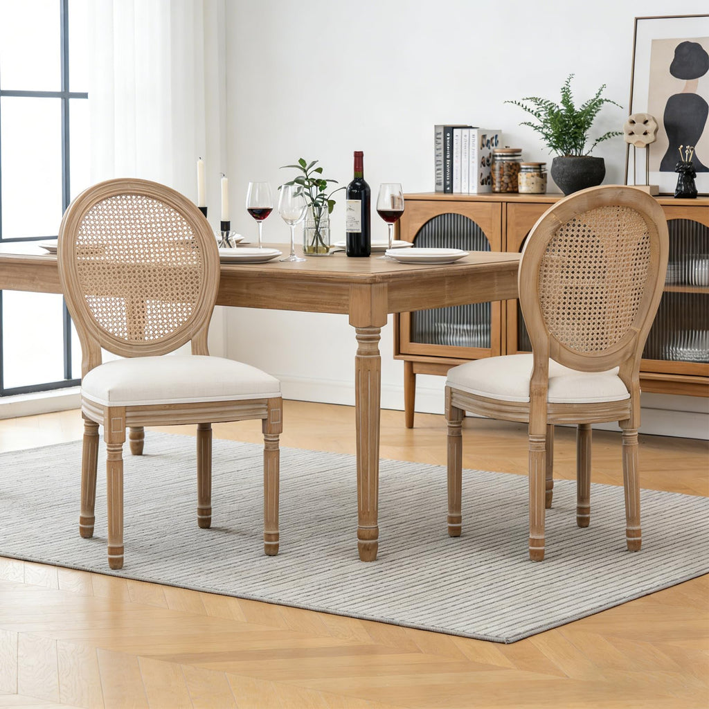 French Country Solid Wood Dining Chair, Upholstered Seat & Back