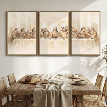Large Framed The Last Supper 3 Piece Wall Art, 24x36 In
