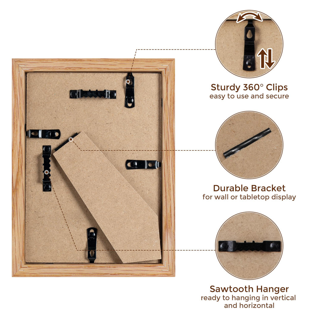 5x7 Picture Frame, Solid Oak Wood 5 x 7 Frame with Plexiglass, 5 by 7 Photo Frame for Wall & Tabletop Display, 5x7