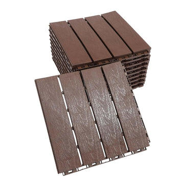 10 sq. ft Plastic Interlocking Deck Tiles, 12"x12" Waterproof Outdoor Floor Decking Tiles for Patio Balcony All Weather