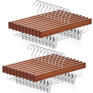 Walnut Wood Pants Hangers, Wooden Skirt Short Jeans Trouser Hanger with Smooth Surface 360° Swivel Hook Anti Rust 2