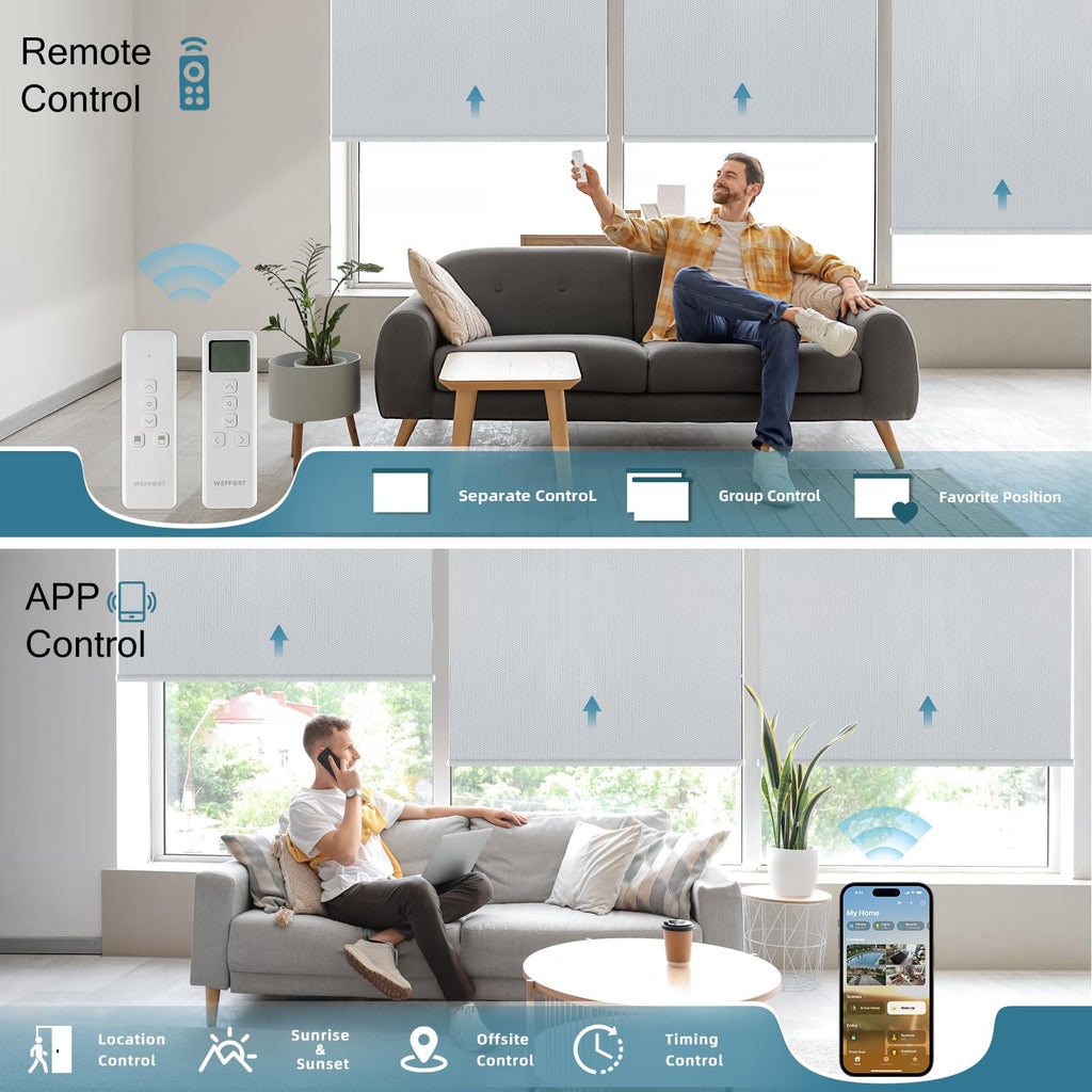 Motorized Roller Shades, 100% Blackout, Vinyl Light Grey