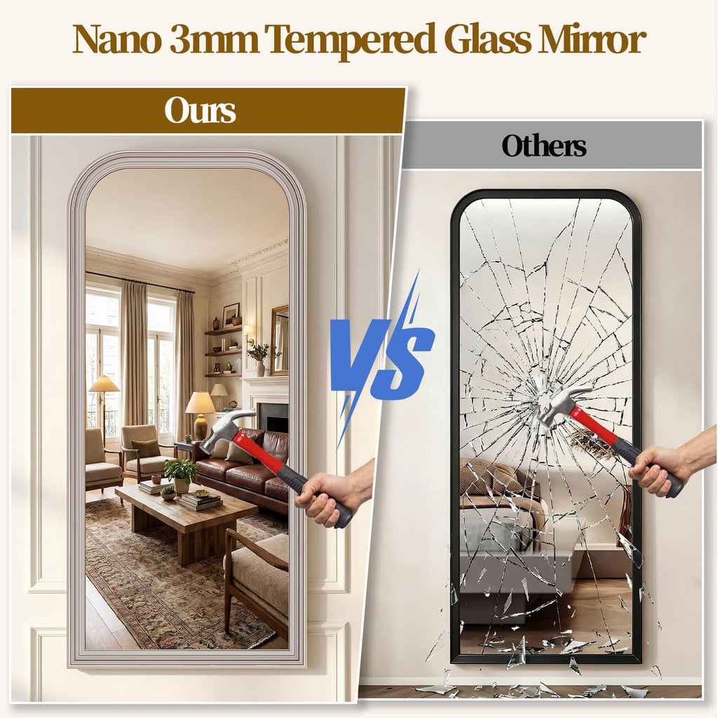 71"x32" Full Length Mirror with Stand, Arched PU Frame