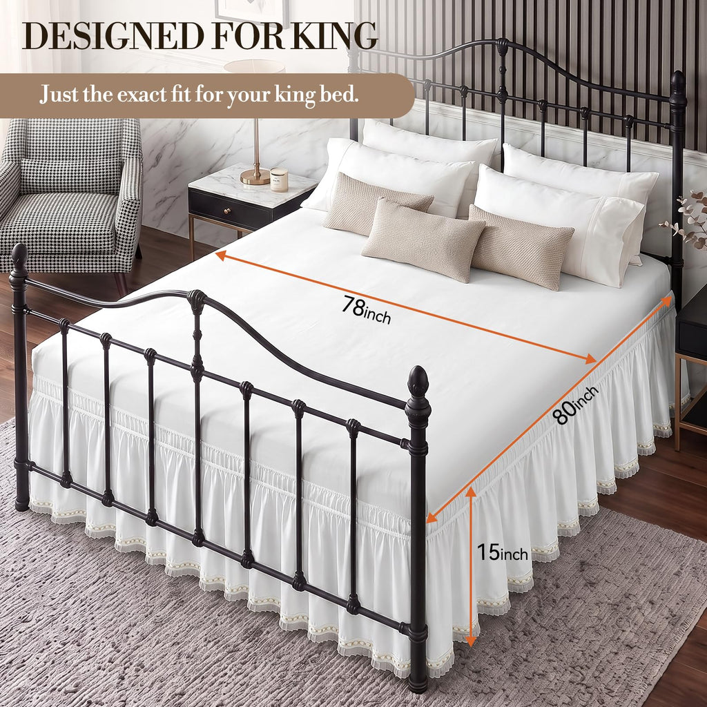Lace Trim Bed Skirt 15 Inch Drop Split Corners Dust Ruffle