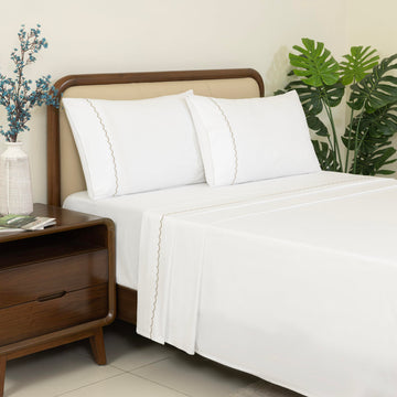 Cotton Queen Sheet Set, 100% Cotton Sateen Embroidered Sheets