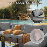 7 Piece Patio Furniture Set with 42" Fire Pit Table Outdoor Sectional Conversation Sofa Set with Comfortable Cushions