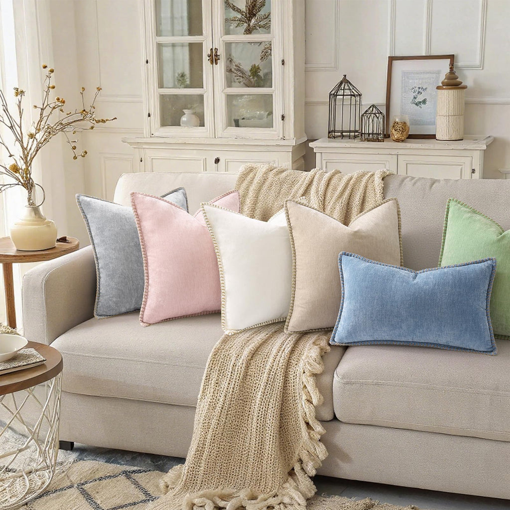 Soft Chenille Throw Pillow Covers 24x24 Set of 2 Neutral Gray
