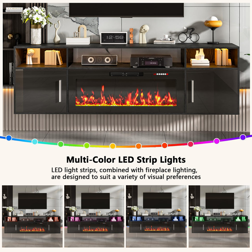 70" Floating TV Stand with Fireplace, Wall Mounted Entertainment Center with Storage for TVs up to 80", Modern Media