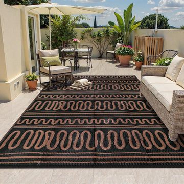 Outdoor Rug Waterproof, Reversible Plastic Straw Rug for Deck, Backyard, RV Camping, Black Brown