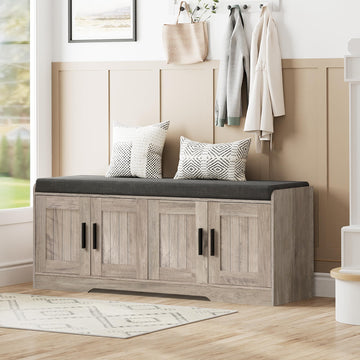 Shoe Storage Bench, 4 Doors & Thickened Padded Seat Cushion