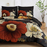 Xruibed Black Floral Comforter Set Queen 7 Pieces Bed in a Bag Flower Bedding Sets Lightweight Boho Bed Set with