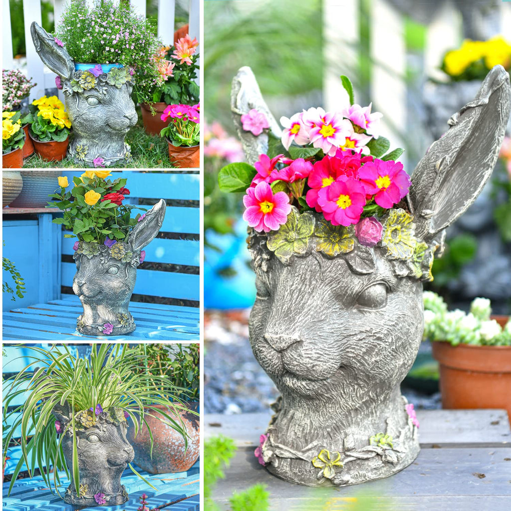 Bobby Rabbit Head Planter - Resin & 14.6 Inches Tall Garden Pot
