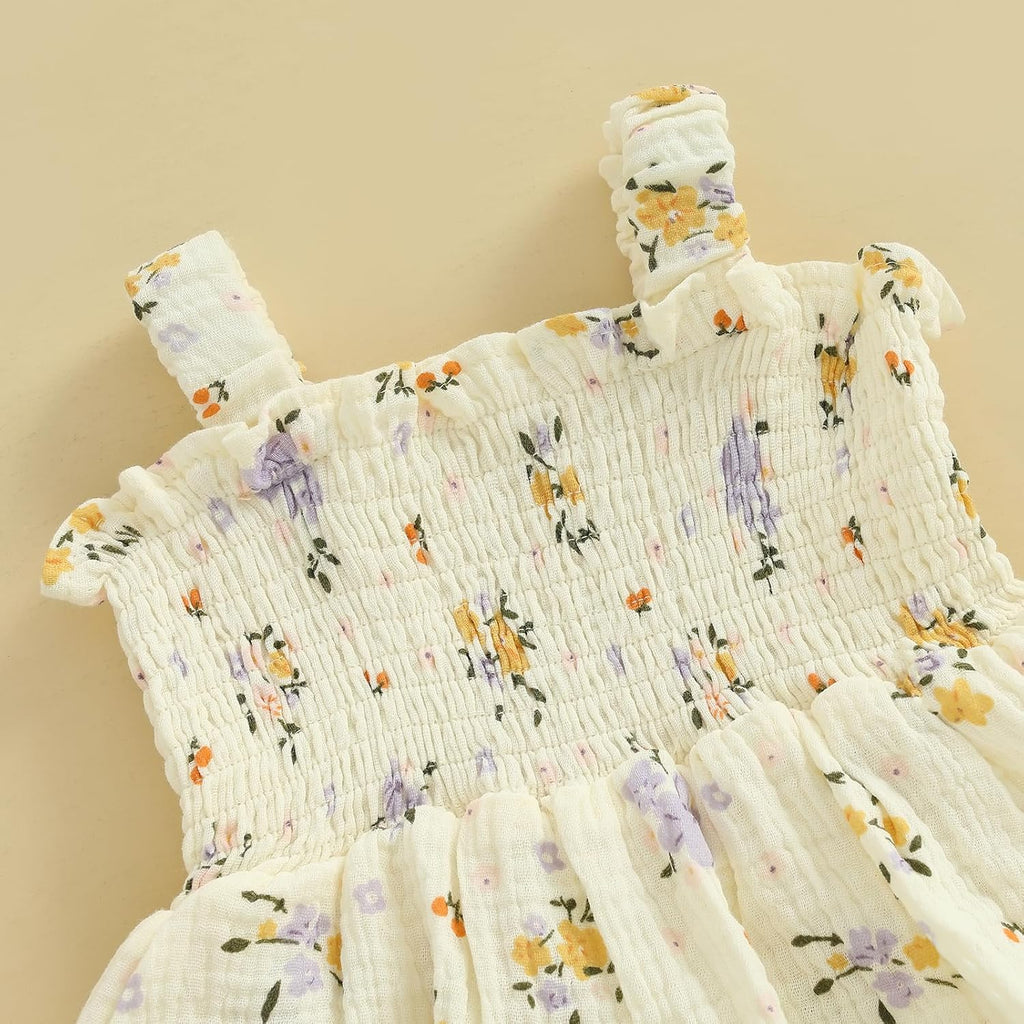 Baby Girl Clothes Summer Dress Cotton Linen Romper Sleeveless Smocked Rompers Sun Dress Hat Skirt Boho Outfits
