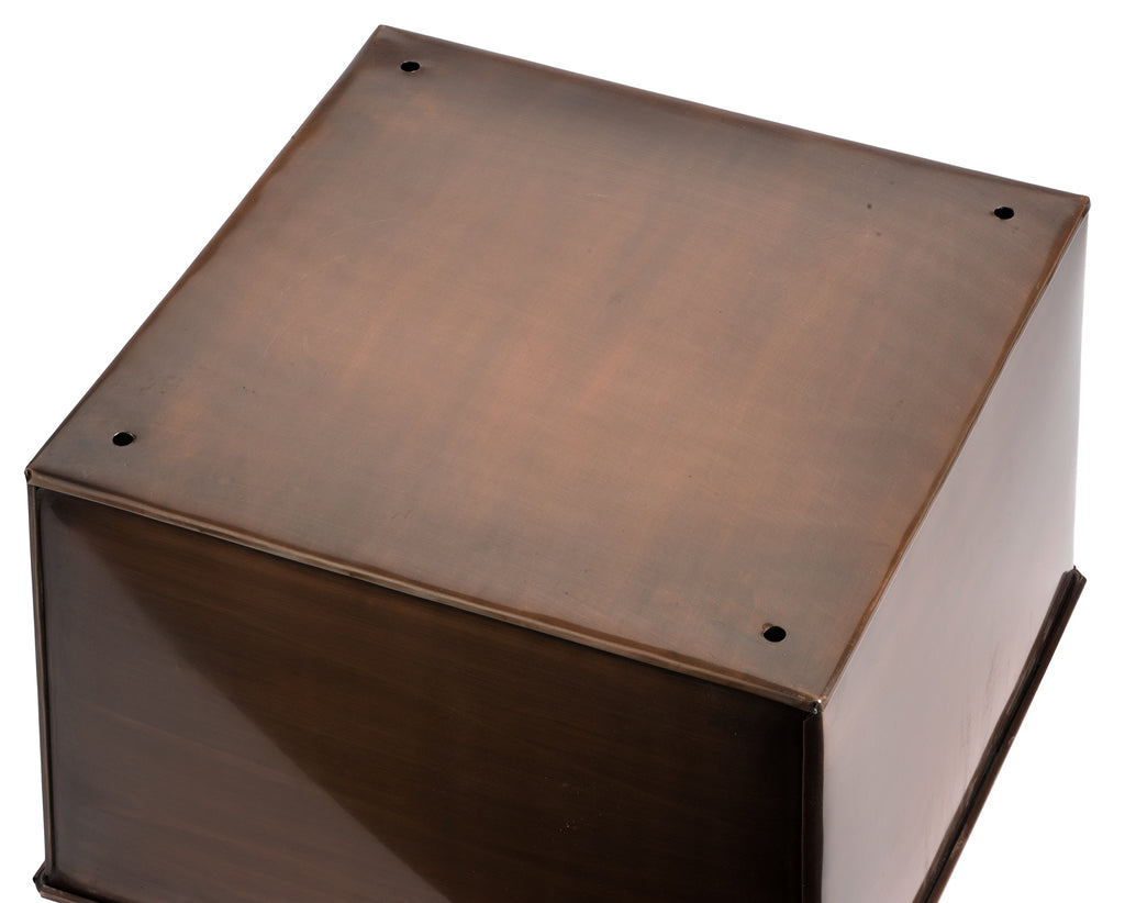33 Inch Tall Square Planter, Antique Copper, Lift Out Insert