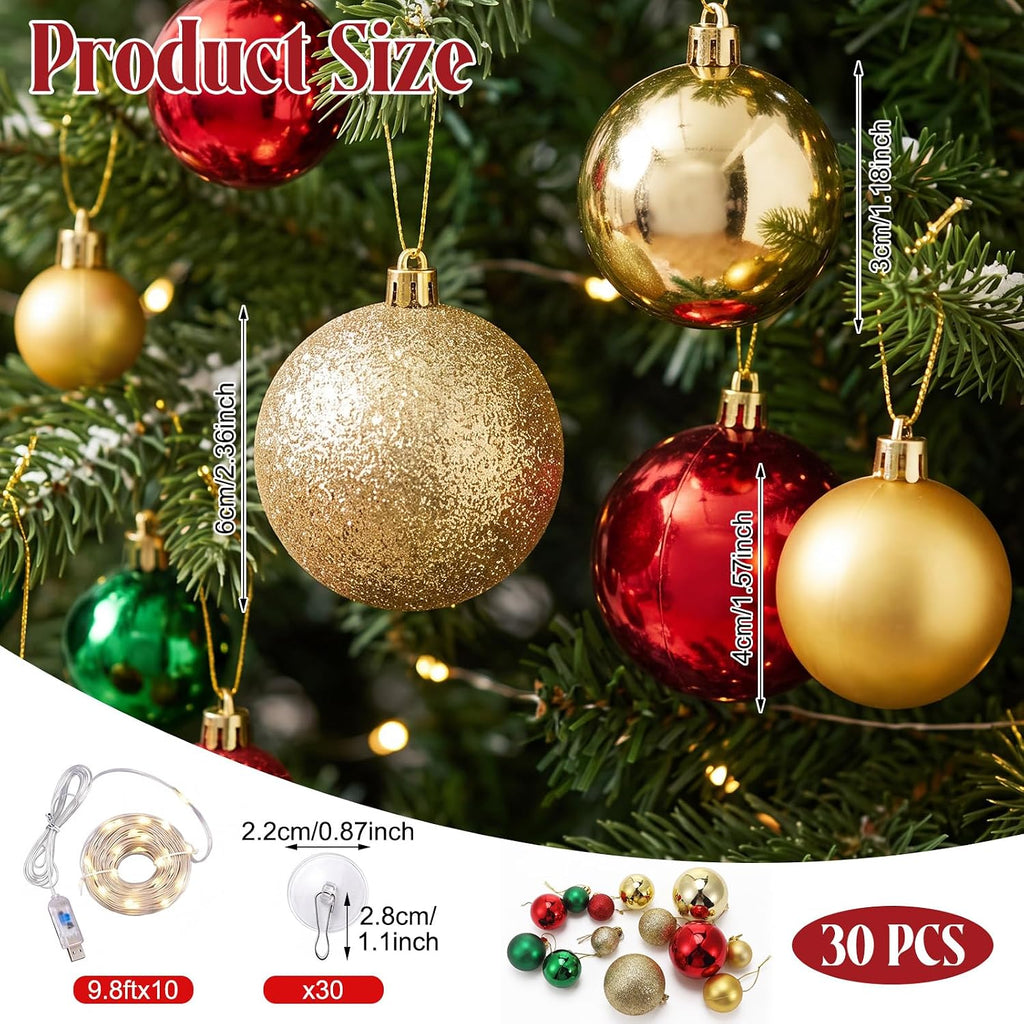 30 Pcs Christmas Ball with 300led Curtain Fairy Light Remote Control