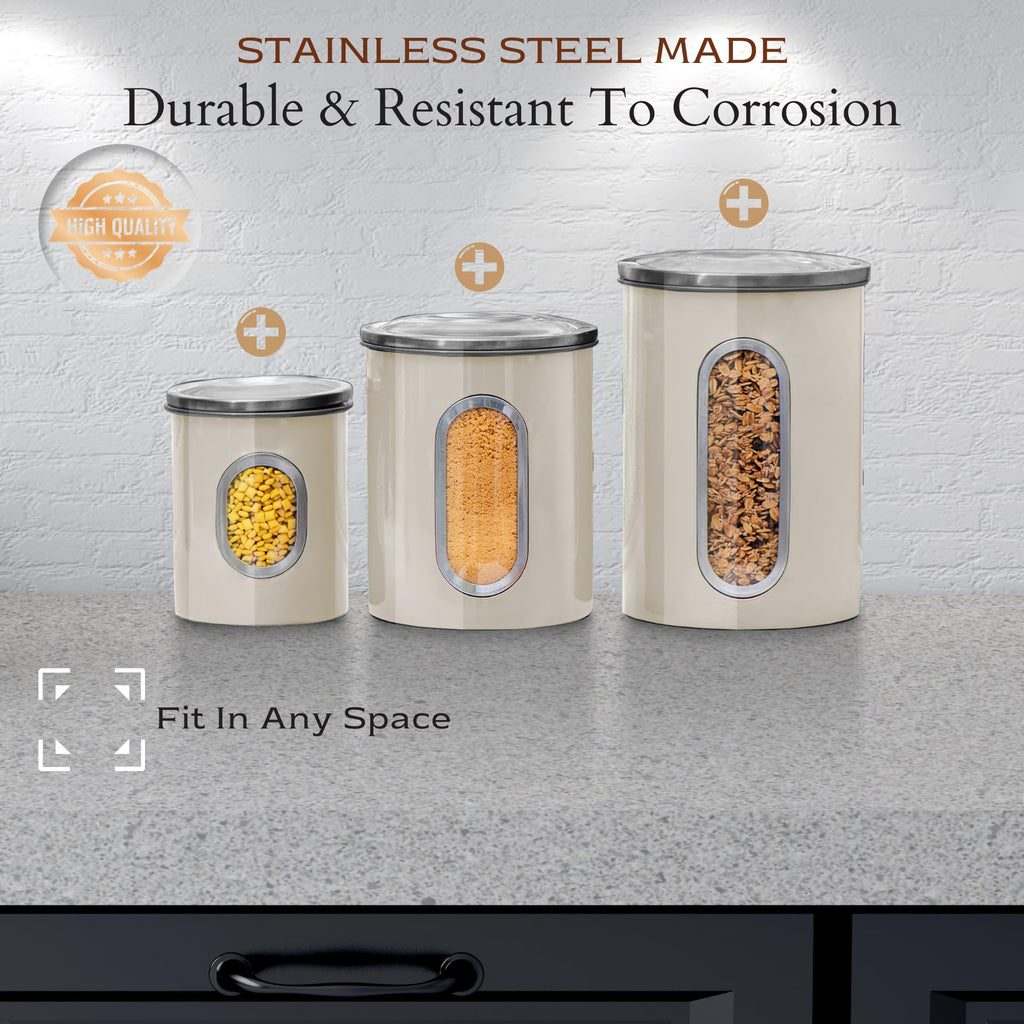 3-Pcs Beige Canisters Set Storage Airtight Jars