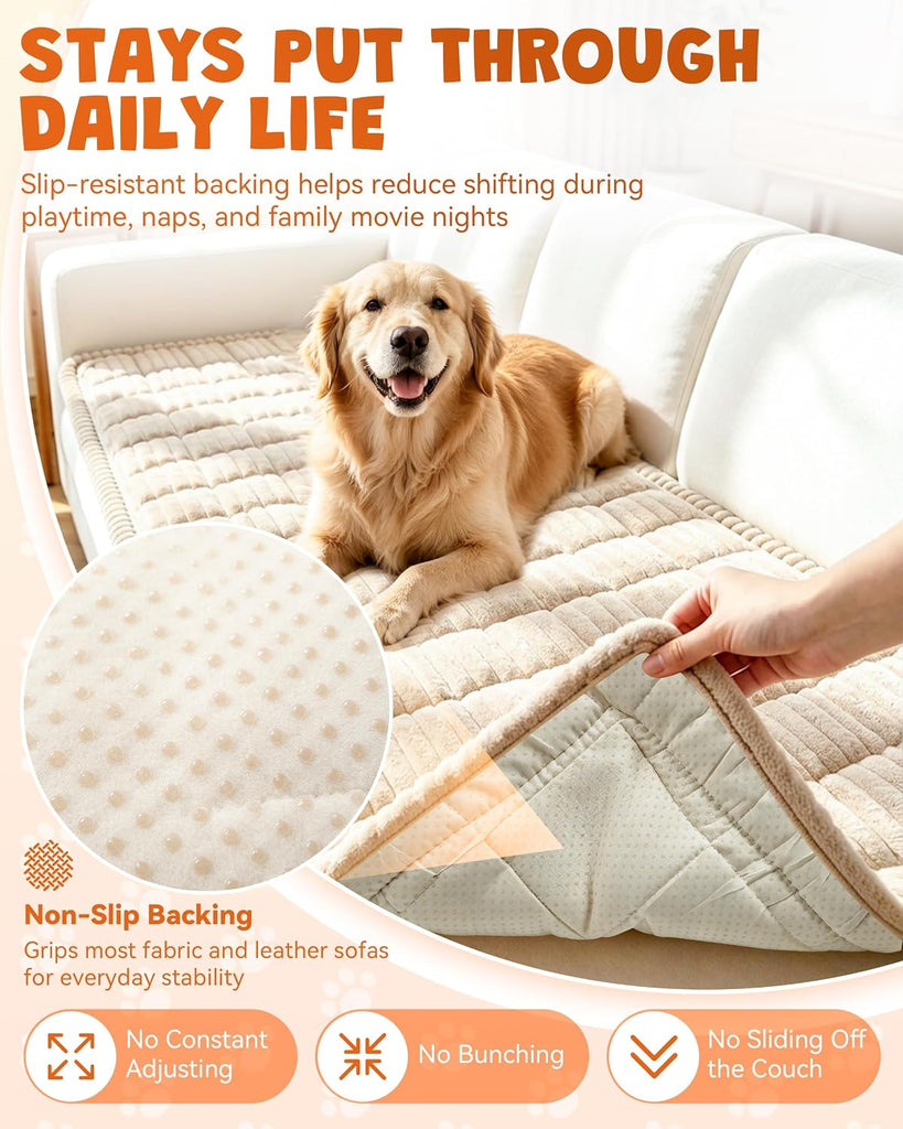 Couch Cover, Non-Slip Plush Pet Couch Cover, Anti-Scratch, Clean & Stylish, Against Fur, Dirt, Daily Mess