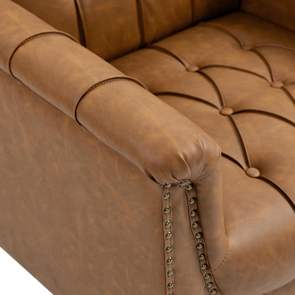 Faux Leather Accent Chair, Button Tufted Upholstered Armchair, Brown