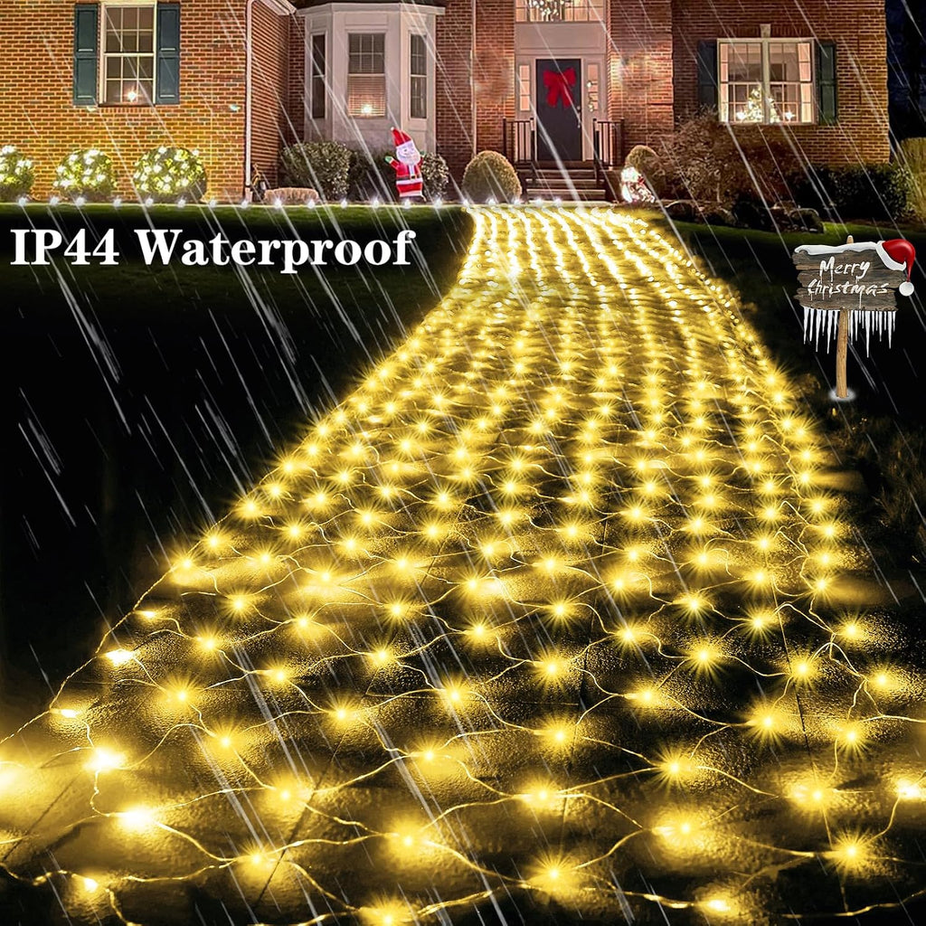 610 LED Christmas Net Lights, 34.5ft x 5ft Mesh Lights Outdoor Clear Wire 8 Modes, Waterproof Connectable String