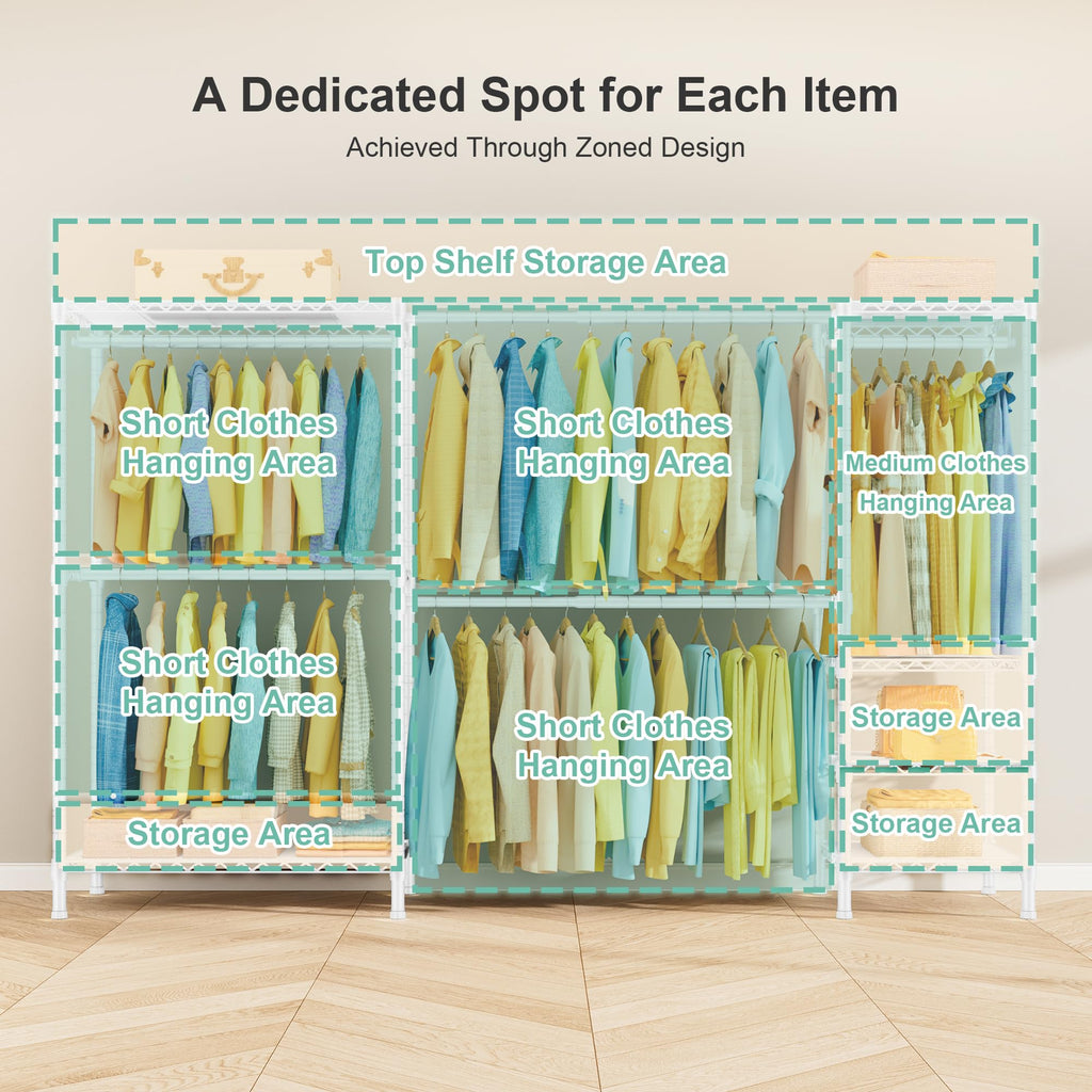 E01 Expandable Heavy Duty Clothes Rack, Free Standing Closet System
