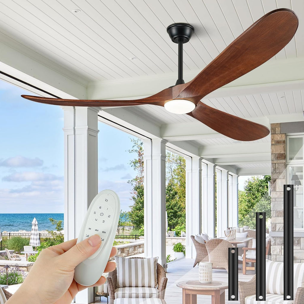Inspired Maverick Style 52" Wood Ceiling Fan with Light and Remote, 3 Dark Walnut Blades, Reversible DC Motor, Indoor/Outdoor - Matte Black
