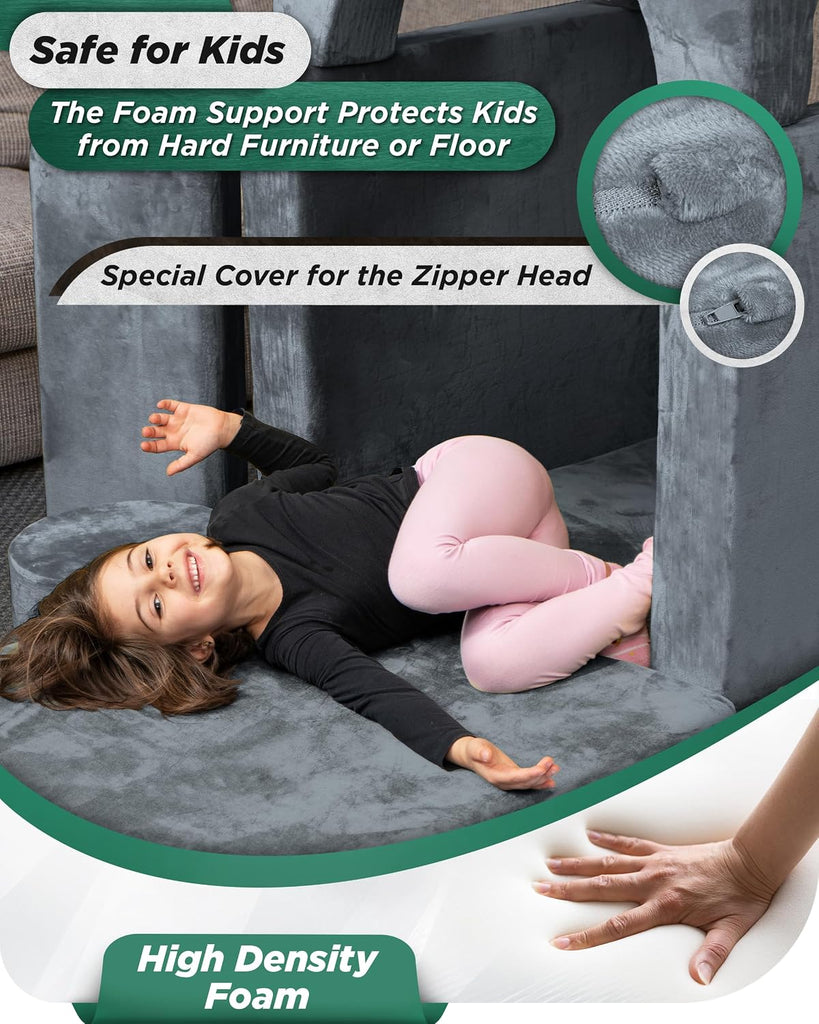 Modular Kids Play Couch, Piece Fort Building & Climbing Foam Set