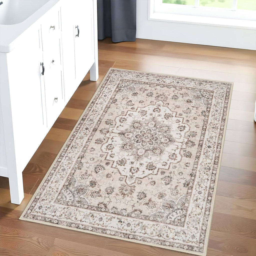 Washable 2x3 Entryway Area Rug: Vintage Non-Slip Backing Rugs for Kitchen Bathroom Water Resistant Carpet for Bedroom