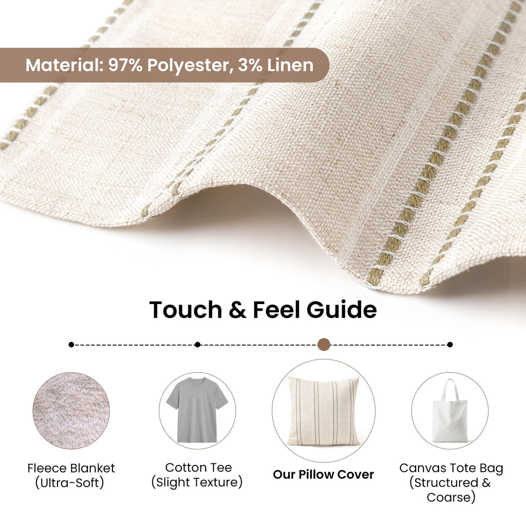 18x18 Decorative Farmhouse Linen Blend Throw Pillow Covers, Boho Textured Pillow Case, Set of 2, Beige with White &