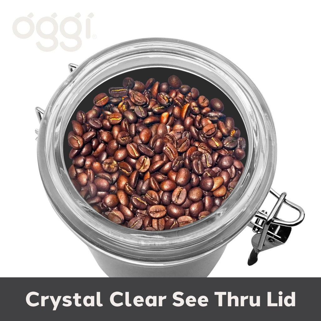 Stainless Steel Coffee Canister 62 fl oz - Airtight Clamp Lid, Clear See-Thru Top - Ideal for Coffee Bean Storage