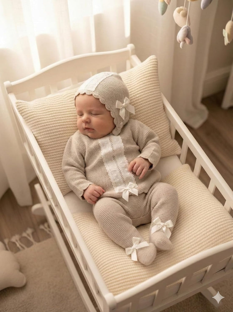 Knit Sweater Pants Hat Piece Set Boys Girls Newborn Coming Home - Made in Spain