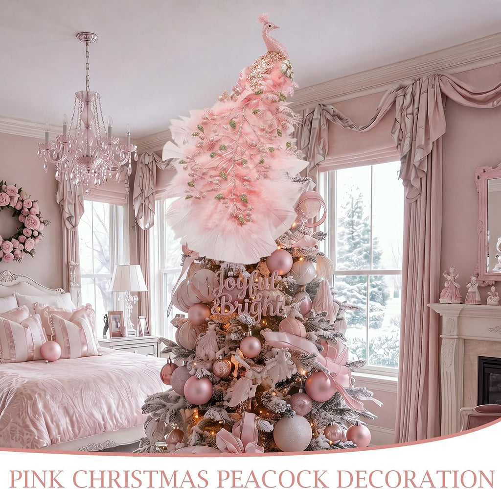 15 Inch Christmas Peacock Tree Topper, Glitter Peacock Feather Ornaments