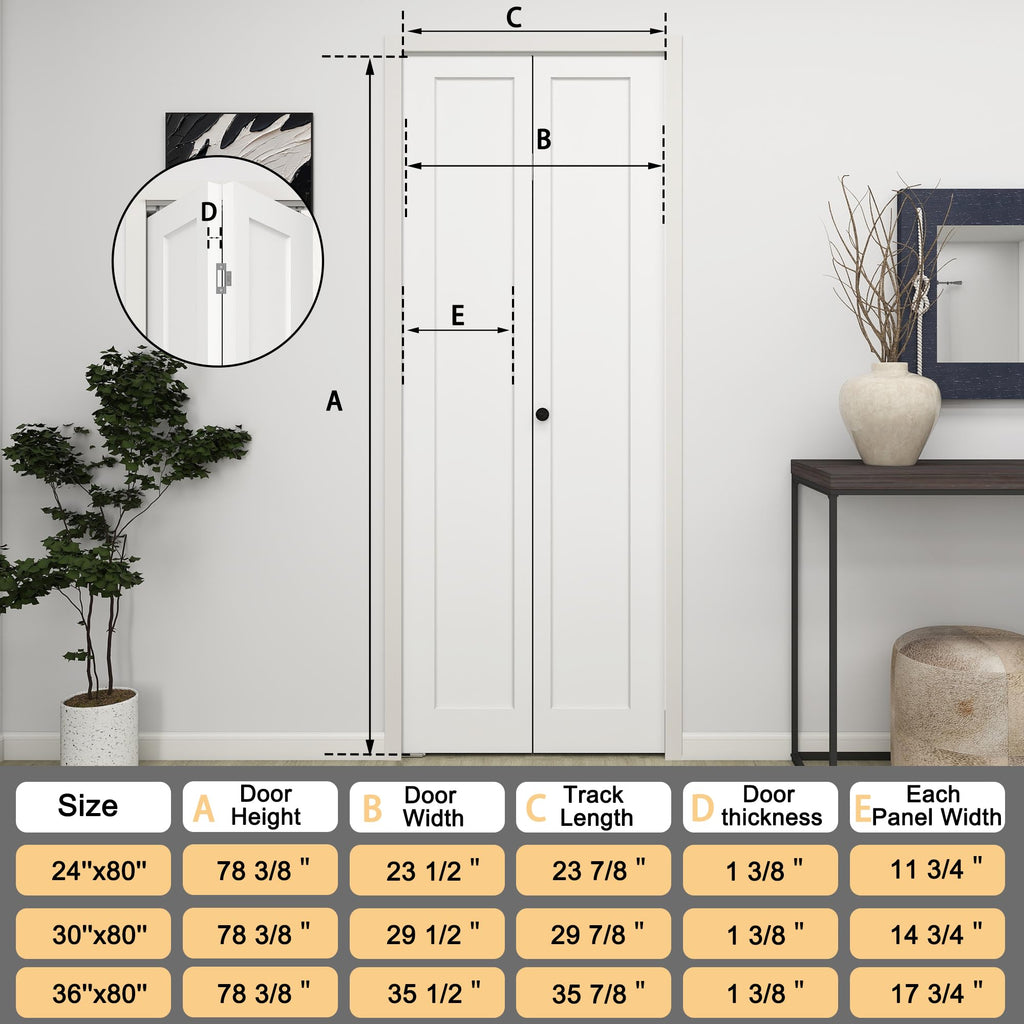 30 in.x 80 in. Bifold Barn Door, 1 Panel Shaker Style White Primed Bifold Closet Door, Hollow Core Interior Barn