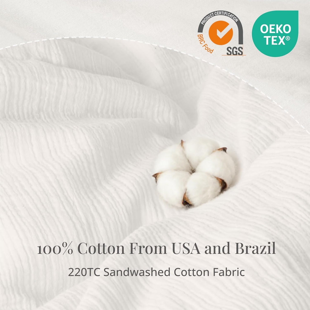 Off White Duvet Cover King, 100% Sandwashed Cotton Soft King Duvet Cover Set 3 Pieces with Zipper Clousre & Corner