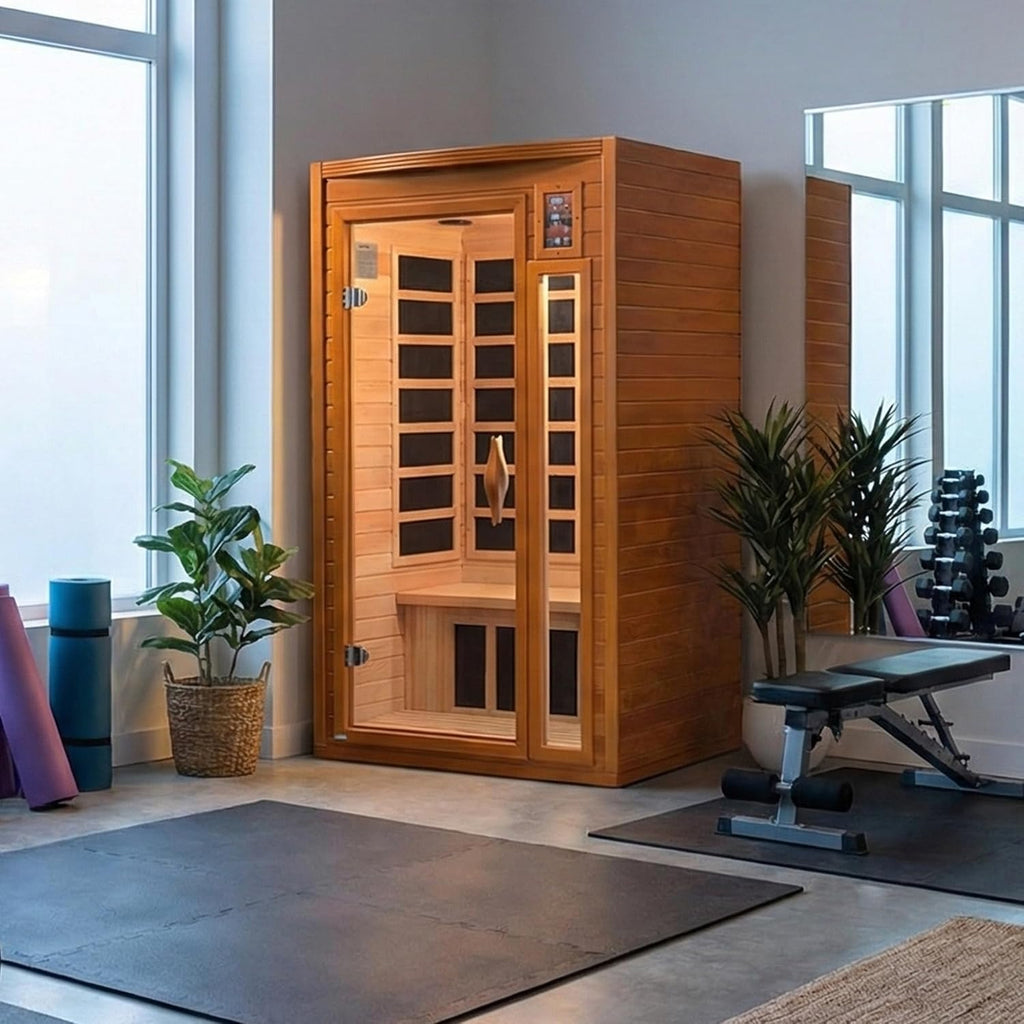 DYNAMIC SAUNAS Barcelona 1- to 2-Person Low EMF FAR Infrared Sauna with Red Light Therapy & Bluetooth Speakers |