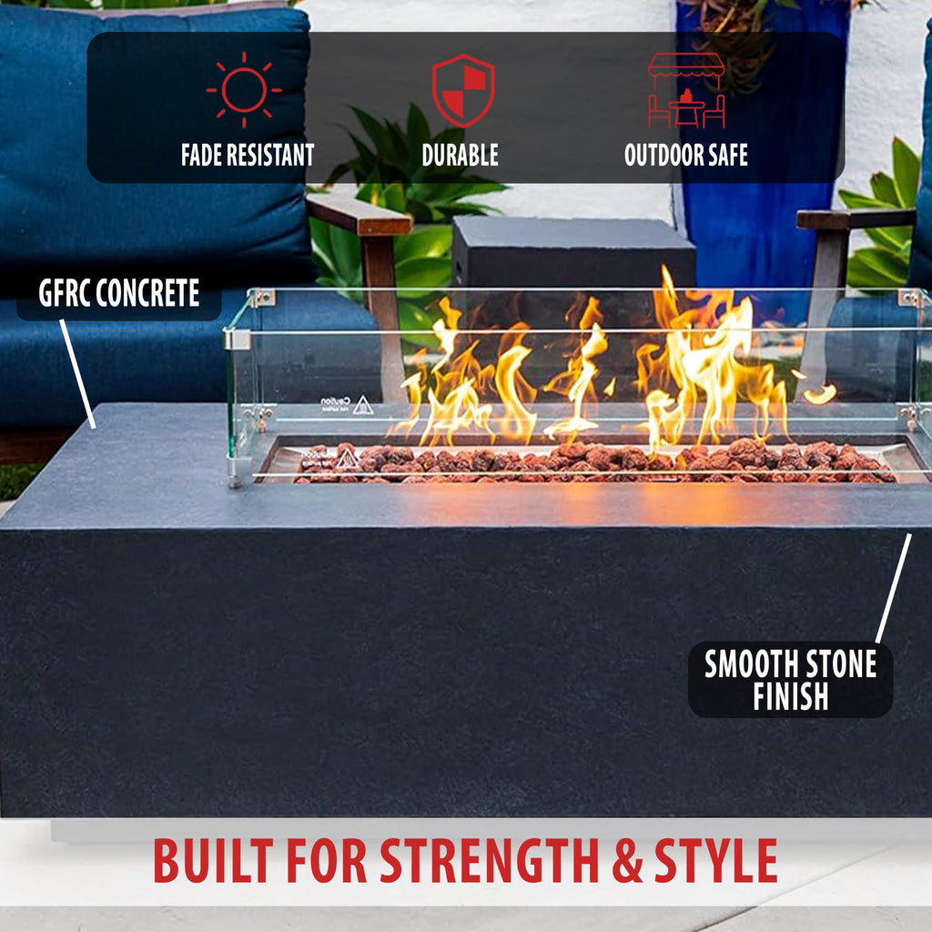 AMS 55" Rectangular Concrete Natural Gas Fire Pit Table (Wavy Dark Gray)