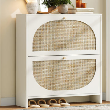 Shoe Cabinet Storage Slim 9.5" Freestanding Floor Base Shoe Storage Cabinet, 2 Flip Drawers with 3-Position