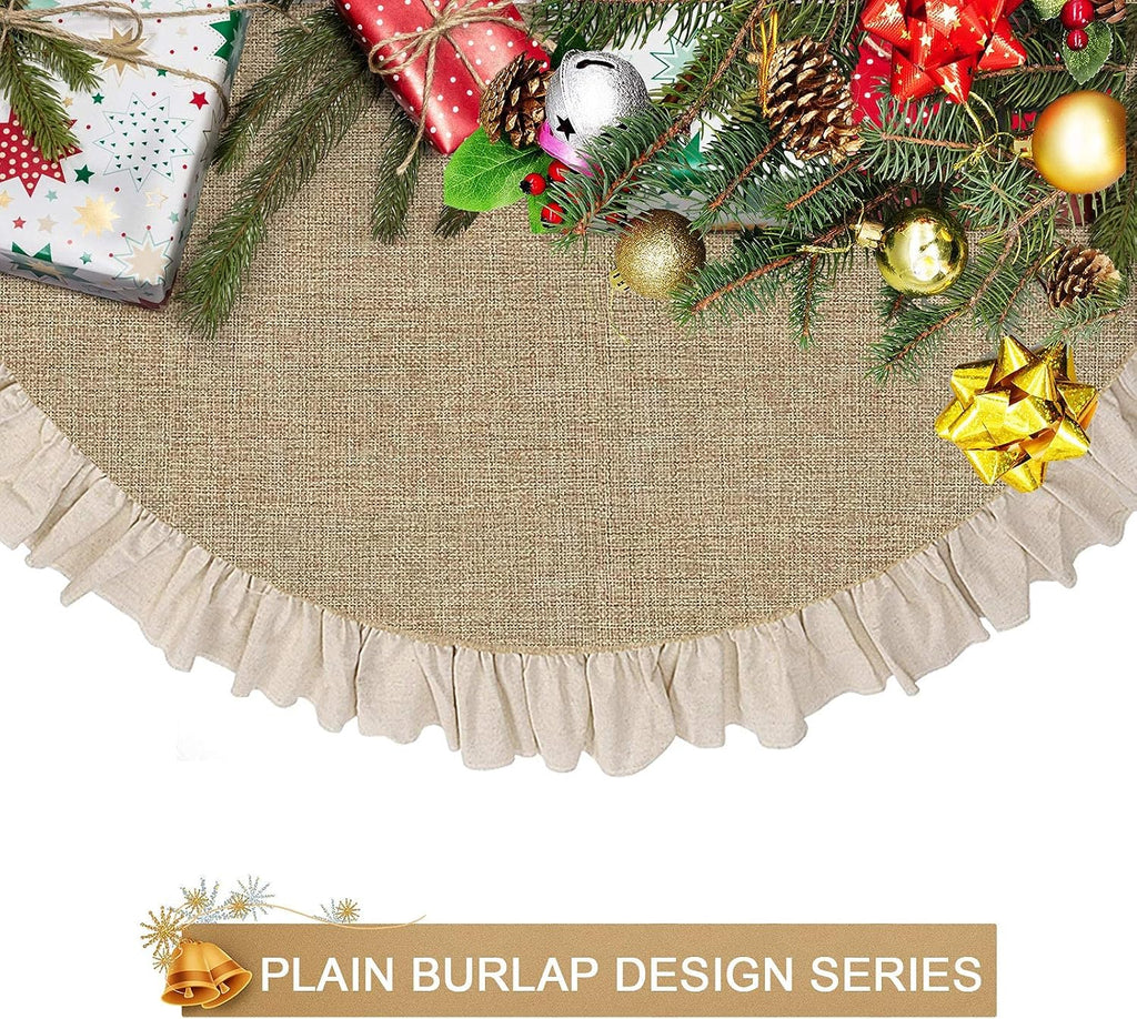 Burlap Fall Christmas Tree Skirt with Ruffle, 48'' Large Tree Decorations