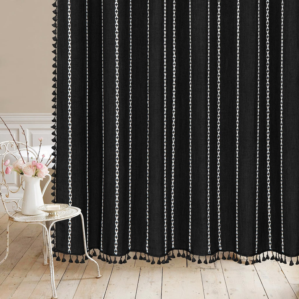 No Hook Boho Farmhouse Linen Black 72x74