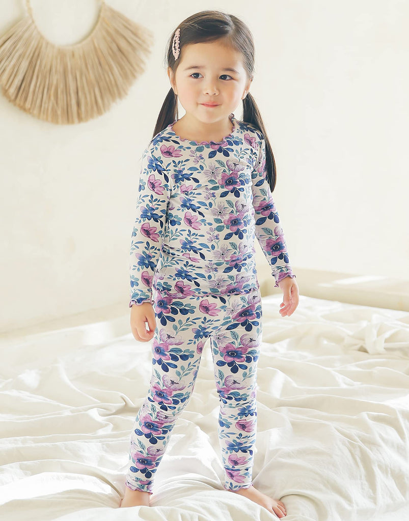 Infant Toddler Kids Modal Pajamas Pjs 2pcs Set Shirring Purple Flower M
