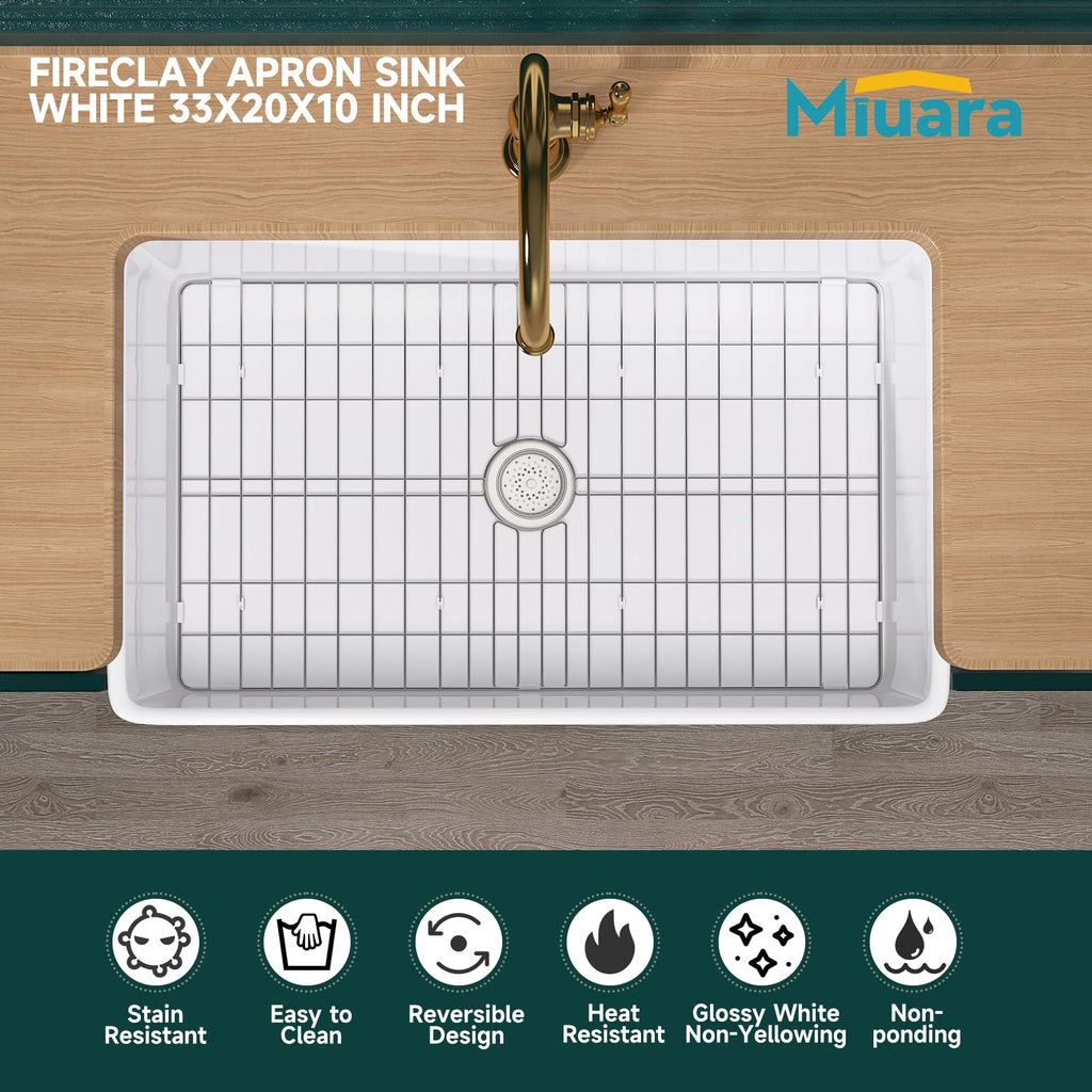 Farmhouse Sink 33 x 20 Inch White Fireclay Apron Front Kitchen Sink