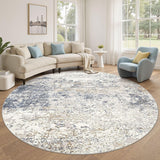 8ft Round Area Rug Living Room Rugs - 8x8 Washable Large Soft Indoor Neutral Modern Abstract Low Pil