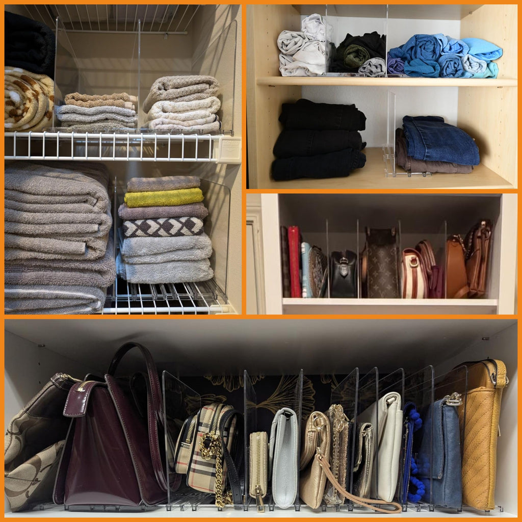 Clear Acrylic Shelf Dividers for Closet Organization, 16Pack Adjustable Bags, Clutch, Purse Organizer and