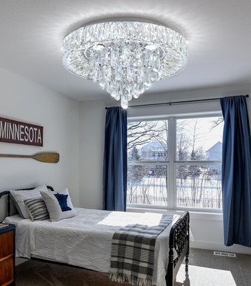 Modern Crystal Chandeliers for Dining Room LED Light Fixture Close to Ceiling Chandelier Flush Mount Ceiling Light