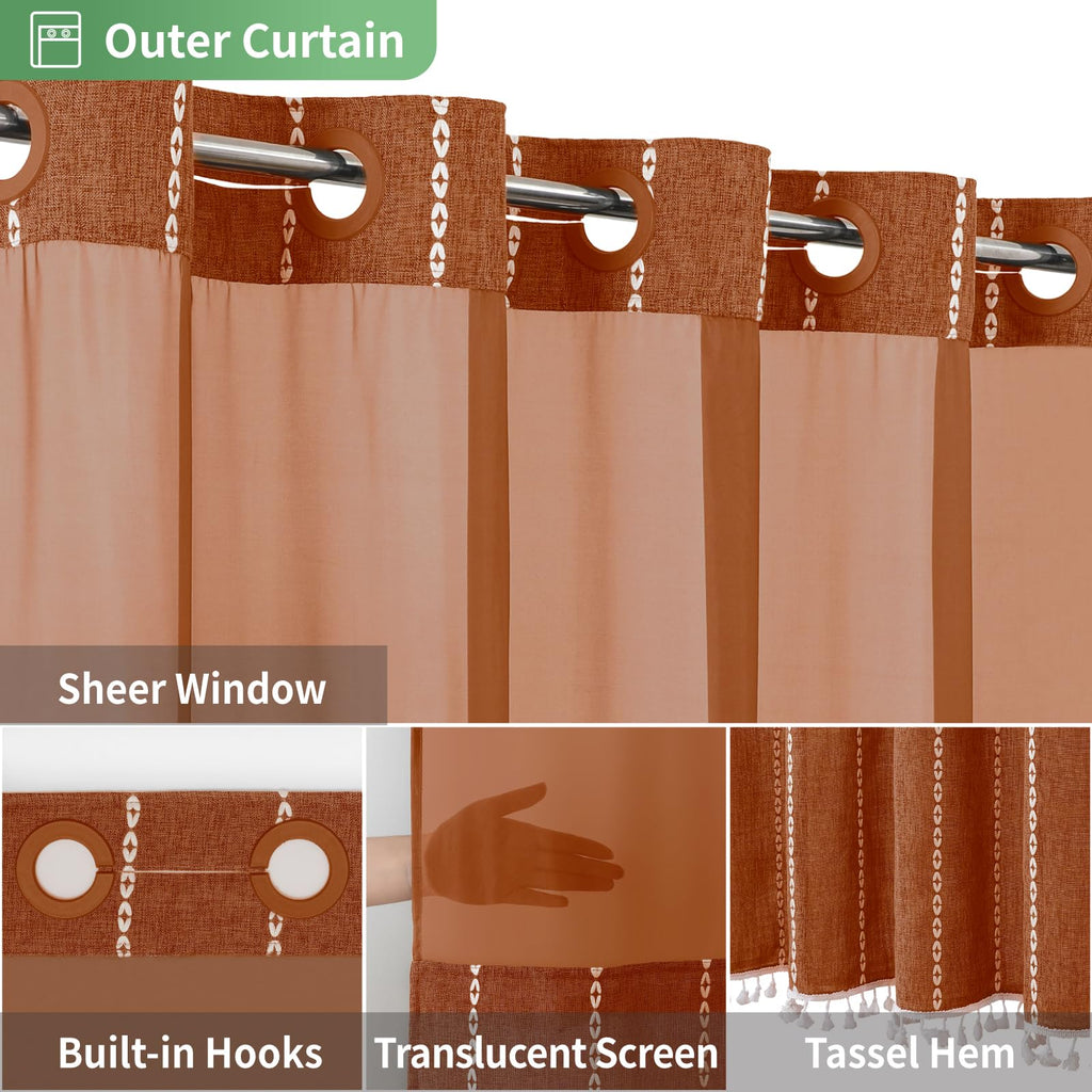 Extra Long No Hook Shower Curtain with Snap-in Liner, 71x86, Orange